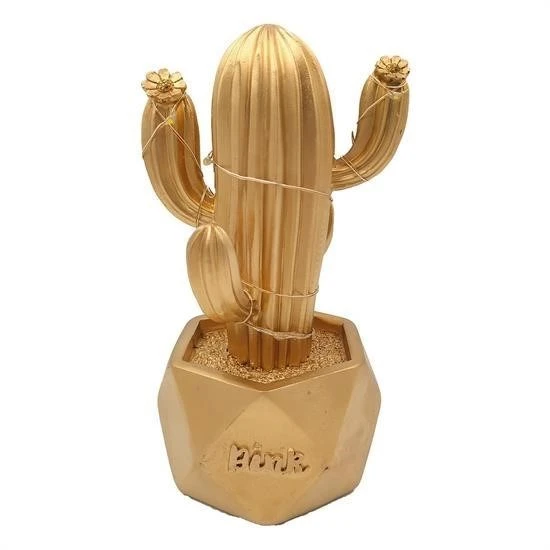 MERGEN STORE Led Işıklı Sevimli Kaktüs Dekoratif Masa Lambası Mini Biblo Gece Lambası-GOLD - 5