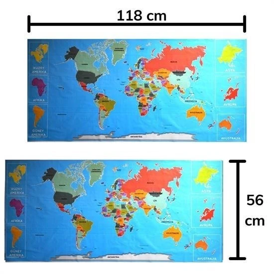 MERGEN STORE RenkliAtlas DünyaHaritası Manyetik Yapıştırıcı Gerektirmeyen Duvar Stickerı 118 CM * 56 CM - 7