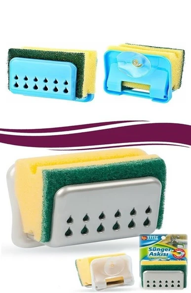 MERGEN STORE Pratik Mutfak Lavabo Vantuzlu Bulaşık Süngeri Askısı Aparatı - Resim 2