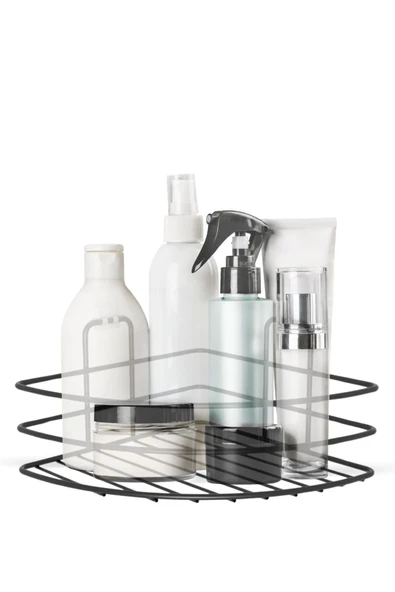 MERGEN STORE Kendiliğinden Yapışkanlı Montaj Gerektirmeyen Tek Katlı Banyo Askı Köşe Şampuanlık Siyah - 7