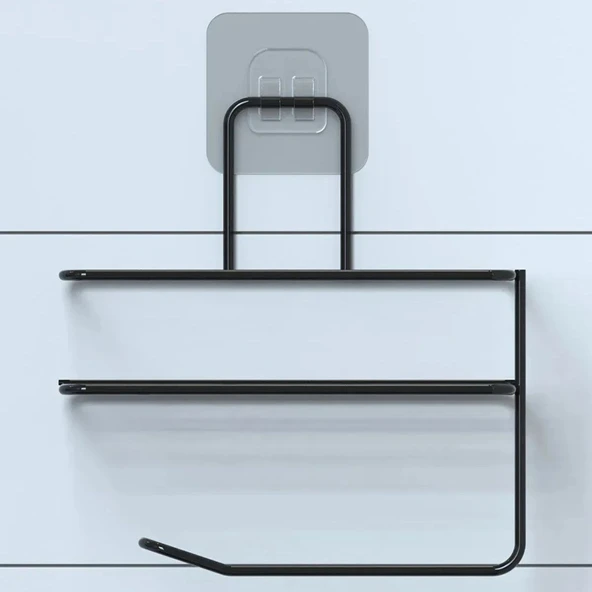 MERGEN STORE Kendiliğinden Yapışkanlı Tuvalet Kağıdı Tutacağı ve Yedek Raf - Siyah Modern Metal Tasarım - 3