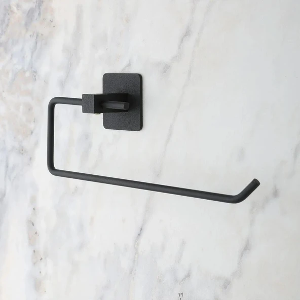 MERGEN STORE Kendiliğinden Yapışkanlı Siyah Paslanmaz Metal Rulo Havluluk Aparat - 2