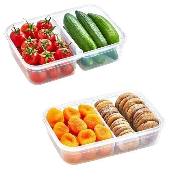 MERGEN STORE 2 Bölmeli Sızdırmaz Contalı Kilitli Kapaklı 1 Litre Erzak Saklama Kabı -LC505 - 2