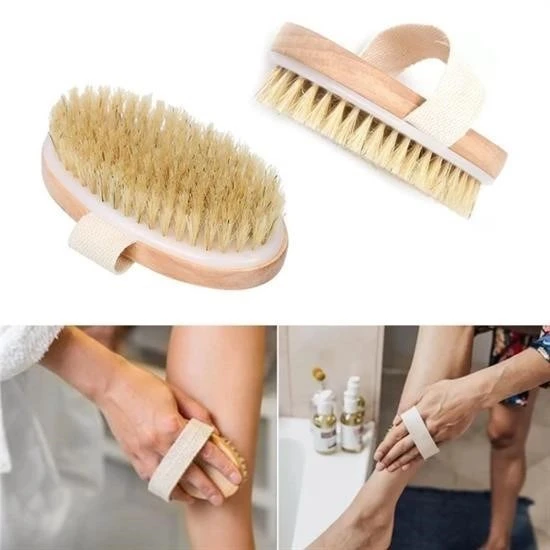 MERGEN STORE Doğal At Kılı Selülit Karşıtı Sapı Çıkabilen Ahşap Banyo Fırçası - 6