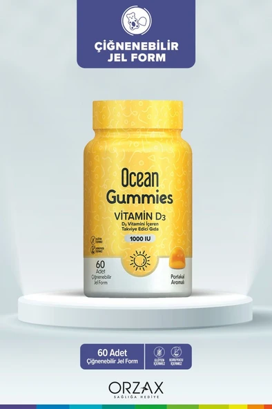 Ocean Gummies Vitamin D3 1000IU 60 Çiğnenebilir Portakallı Jel Form