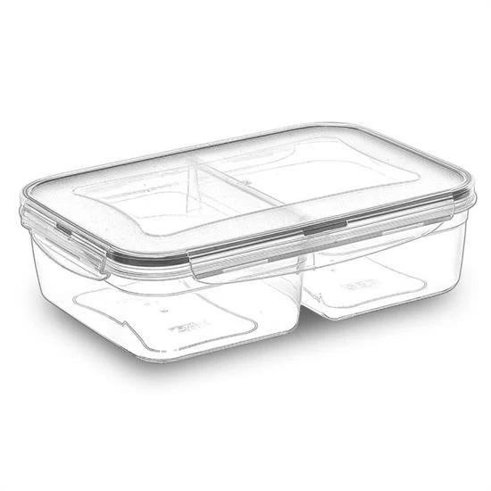 MERGEN STORE 2 Bölmeli Sızdırmaz Contalı Kilitli Kapaklı 1 Litre Erzak Saklama Kabı -LC505