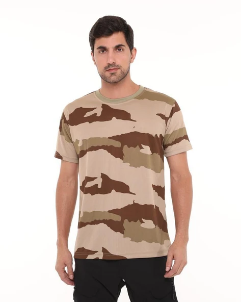 Single Sword Bisiklet Yaka Kısa Kollu Kamuflaj Erkek T-Shirt