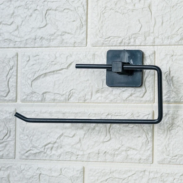 MERGEN STORE Kendiliğinden Yapışkanlı Siyah Paslanmaz Metal Rulo Havluluk Aparat - 5