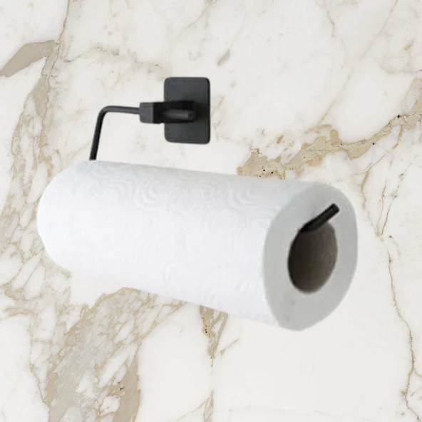 MERGEN STORE Kendiliğinden Yapışkanlı Siyah Paslanmaz Metal Rulo Havluluk Aparat - 3