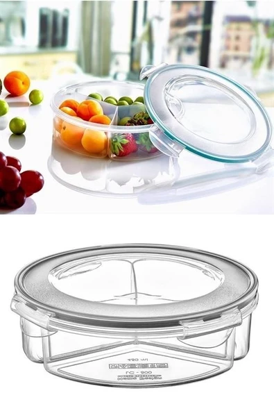 MERGEN STORE 3 Bölmeli Sızdırmaz Contalı Kilitli Kapaklı 1,35 Litre yuvarlak Erzak Saklama Kabı LC-500 - 7