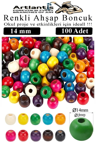 Renkli Ahşap Boncuk 14mm 100 lü 1 Paket Renkli Ahşap Boyalı Yuvarlak Doğal Boncuklar Saç Takı Tasarım Ektinlik Kreş Okul