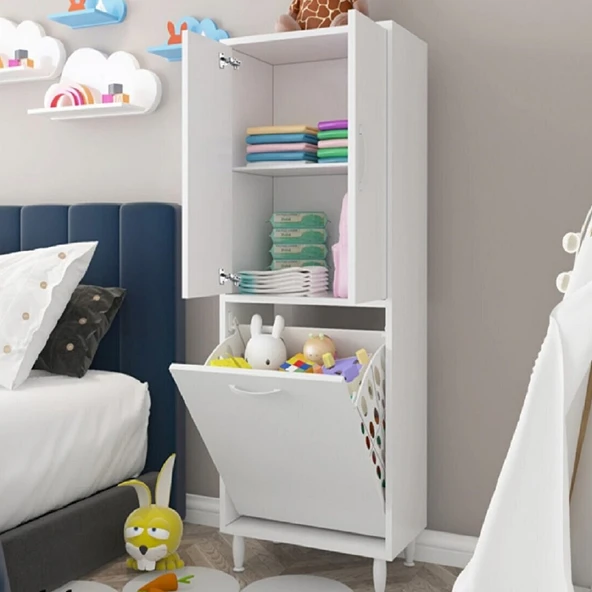 Smart Home Semin Kirli Sepetli 3 Kapaklı  Çok Amaçlı Dolap - Beyaz - 2