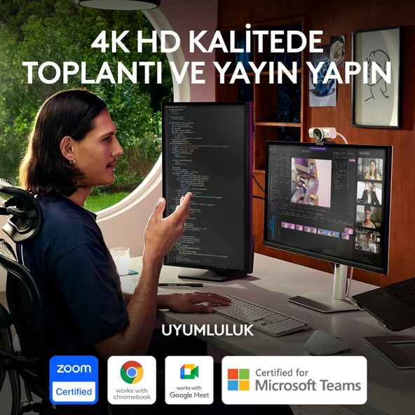 Logitech Mx Brio Ultra Hd 4K Gizlilik Kapaklı ve Mikrofonlu Yayın Web Kamerası, Açık Gri - 2