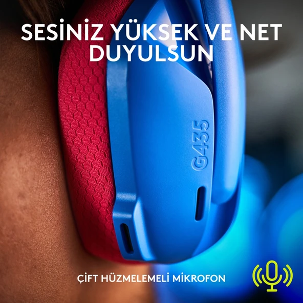 Logitech 981-001062 G435 Blue-Raspberry Mikrofonlu LightSpeed Kablosuz Gaming (Oyuncu) Kulaklık - 5