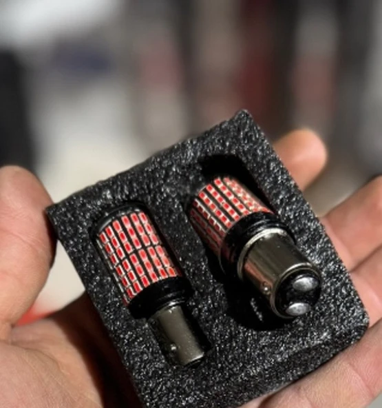 2 Adet 144 Led Kırmızı Renk 1016 Çift Duy Stop Ampulü - Resim 3