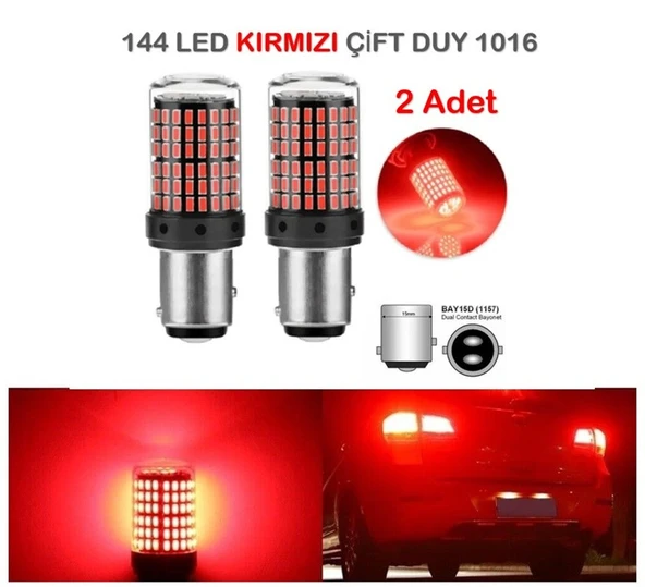 2 Adet 144 Led Kırmızı Renk 1016 Çift Duy Stop Ampulü ürün görseli