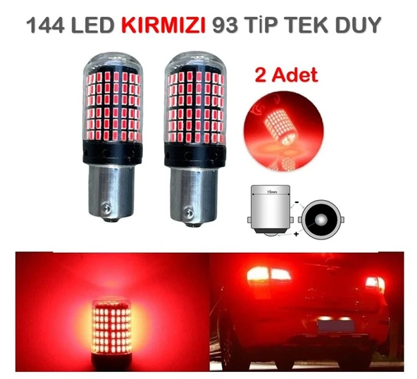2 Adet 144 Led Kırmızı Renk 93 Tip Tek Duy Stop Ampulü - 1