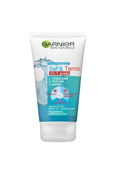 Garnier Saf ve Temiz 3'ü 1 Arada Okaliptüs Özü + Beyaz Kil + Salisilik Asit Maske 50ml