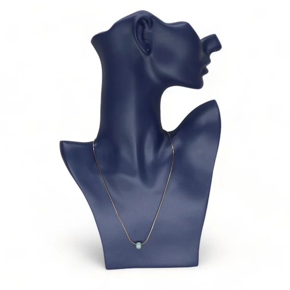 Halka Nazarlıklı Çelik Kolye Açık Mavi ürün görseli