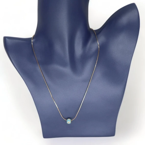 Halka Nazarlıklı Çelik Kolye Açık Mavi - Resim 2