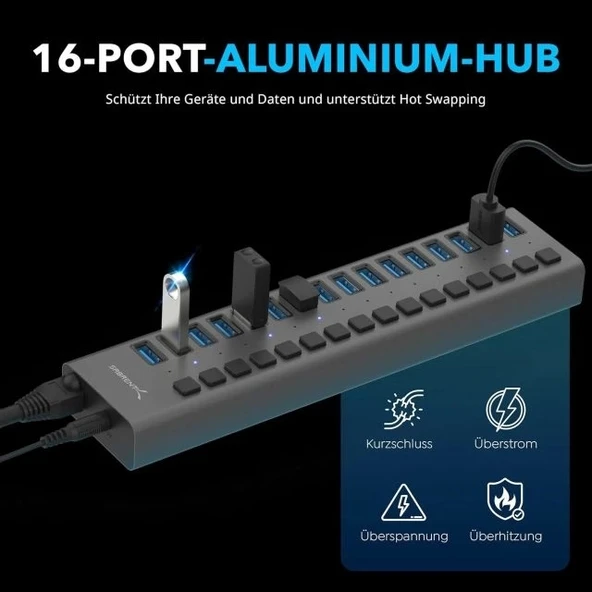 SABRENT Çok Bağlantı Noktalı USB 3.0 ve Şarj Hub (HB-U930) - 9
