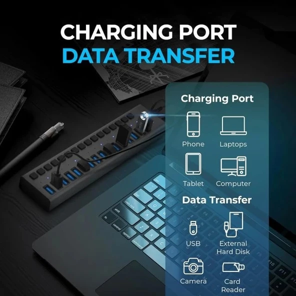 SABRENT Çok Bağlantı Noktalı USB 3.0 ve Şarj Hub (HB-U930) - 6