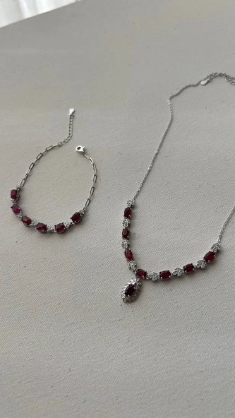 925 ayar gümüş Yakut taşlı set - 2