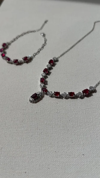 925 ayar gümüş Yakut taşlı set - 12