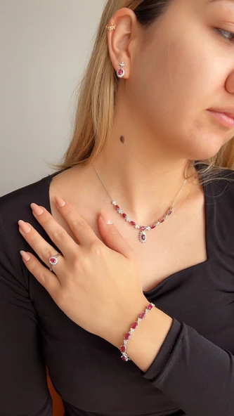 925 ayar gümüş Yakut taşlı set - 6