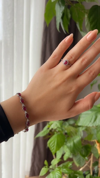 925 ayar gümüş Yakut taşlı set - 5