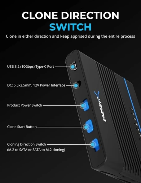SABRENT USB 3.2 Type C M.2 PCIe NVMe + 2,5/3,5 İnç SSD ve HDD Dönüştürücü [DS-UCMH] - 3