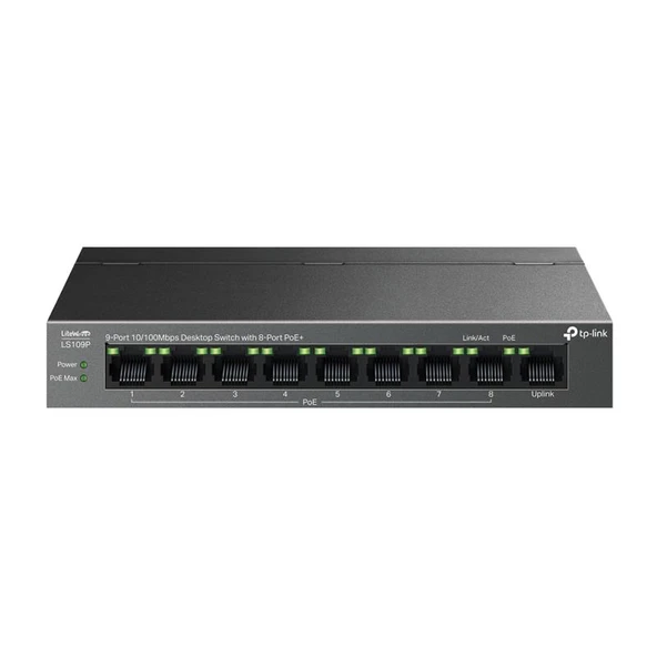 TP-LINK LS109P 8 PORT 10/100 +1 PORT RJ45 UPLINK 63W 250 METRE POE MESAFE METAL KASA SWITCH - 2