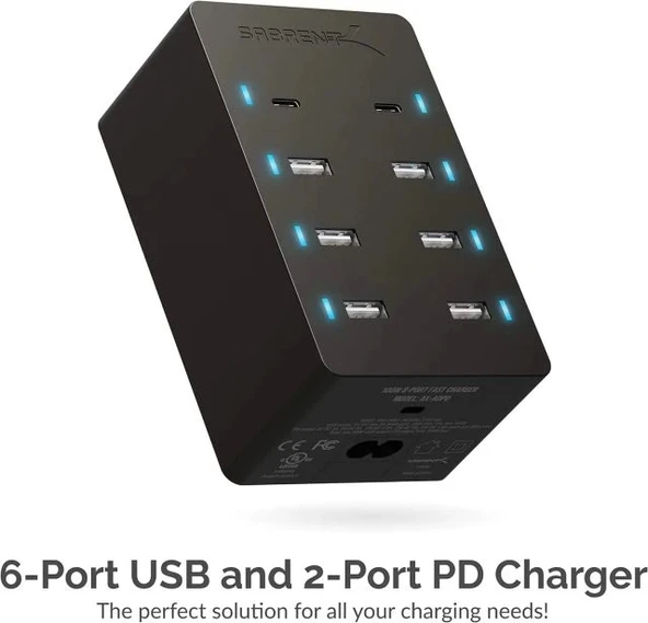 SABRENT 100 Watt Çoklu Bağlantı Noktalı USB Hızlı Şarj Cihazı (AX-ADPD)