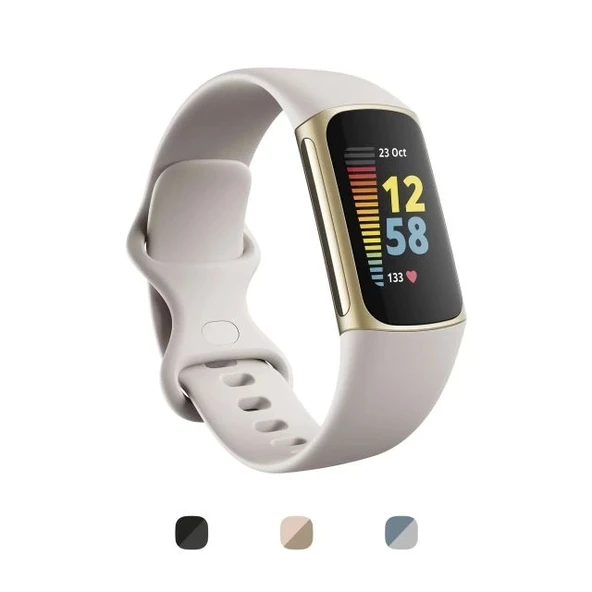 Fitbit Charge 5 Dahili GPS, Akıllı Bileklik Lunar White/Soft Gold