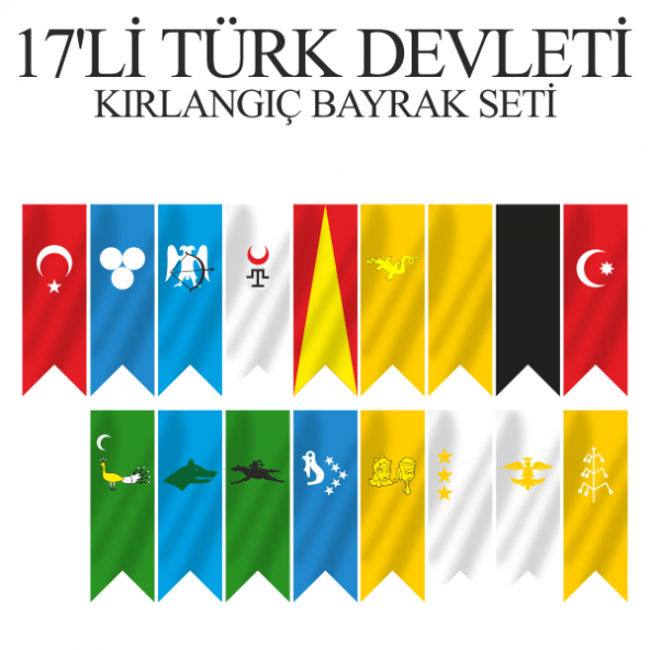 17li Türk Devletleri Kırlangıç Bayrak Seti 70x200