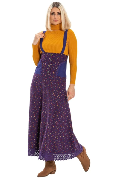 Salopet Pazen Uzun Sonbahar ve Kışlık Etek Çıtır Desen Mor Mor L Mor - 6