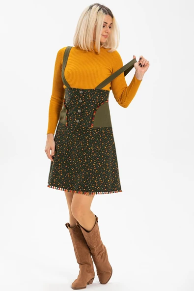 Salopet Pazen Kısa Sonbahar ve Kışlık Etek Çıtır Desen Haki Hk - 4