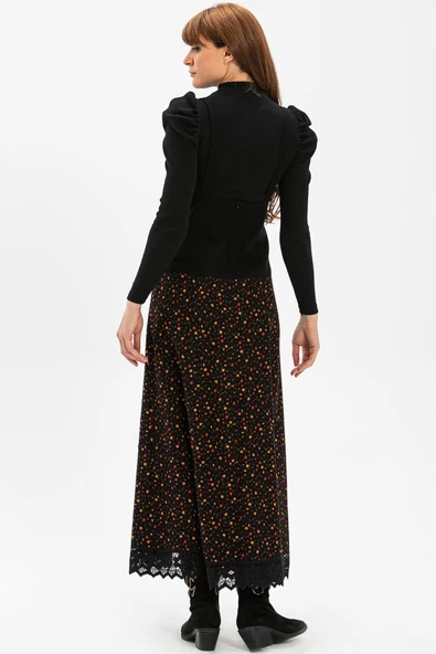 Salopet Pazen Uzun Sonbahar ve Kışlık Etek Çıtır Desen Siyah Syh L Siyah - 2