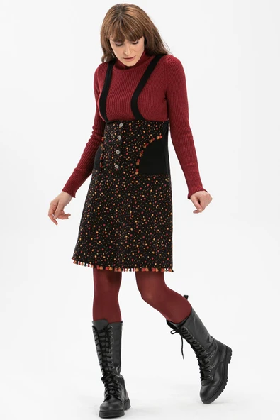 Salopet Pazen Kısa Sonbahar ve Kışlık Etek Çıtır Desen Siyah Syh - 4