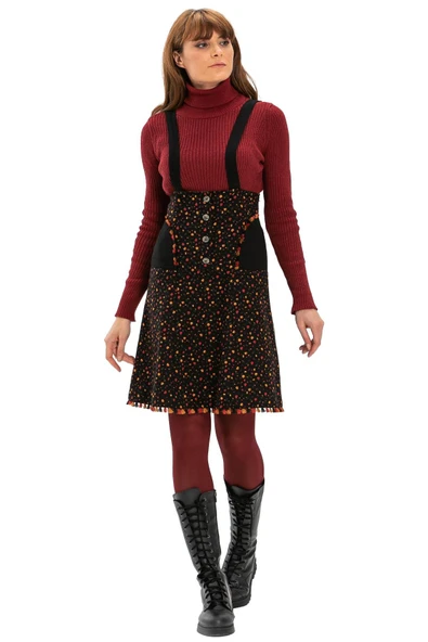 Salopet Pazen Kısa Sonbahar ve Kışlık Etek Çıtır Desen Siyah Syh - 6