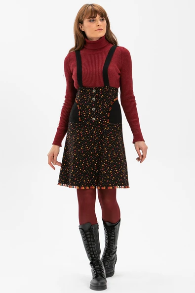 Salopet Pazen Kısa Sonbahar ve Kışlık Etek Çıtır Desen Siyah Syh