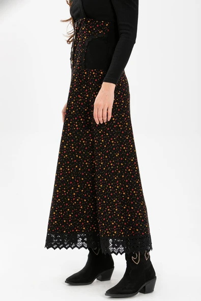 Salopet Pazen Uzun Sonbahar ve Kışlık Etek Çıtır Desen Siyah Syh L Siyah - 3