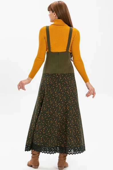 Salopet Pazen Uzun Sonbahar ve Kışlık Etek Çıtır Desen Haki Hk L Haki - 2