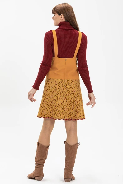 Salopet Pazen Kısa Sonbahar ve Kışlık Etek Çıtır Desen Hardal Hrd - 2