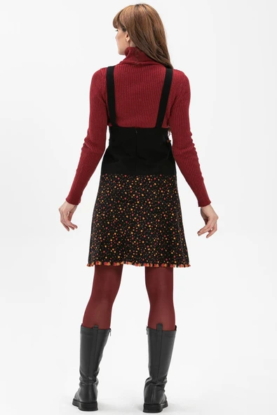 Salopet Pazen Kısa Sonbahar ve Kışlık Etek Çıtır Desen Siyah Syh - 2