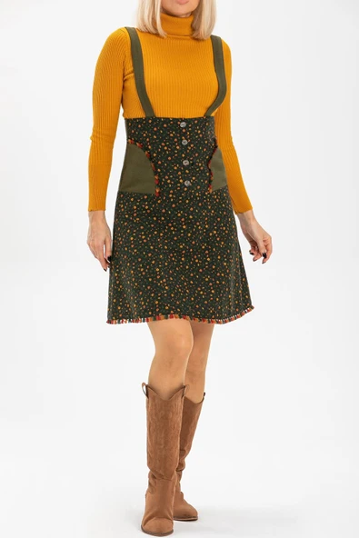 Salopet Pazen Kısa Sonbahar ve Kışlık Etek Çıtır Desen Haki Hk - 3