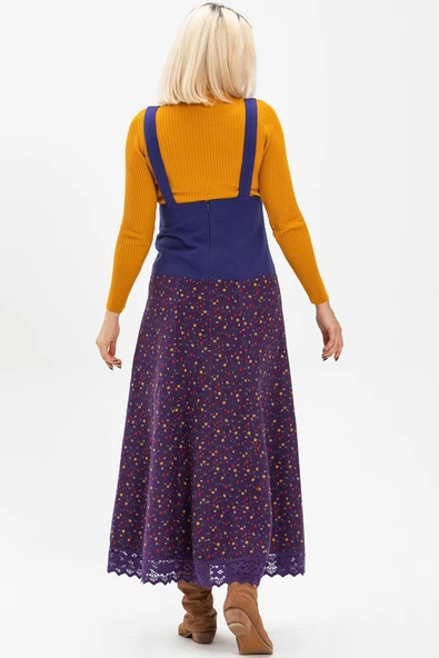 Salopet Pazen Uzun Sonbahar ve Kışlık Etek Çıtır Desen Mor Mor L Mor - 2