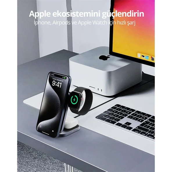 AUKEY LC-MC312-GY MAGFUSION Z QI2 15W KATLANABİLİR 3 Ü 1 ARADA MIKNATISLI KABLOSUZ ŞARJ CİHAZI - 2