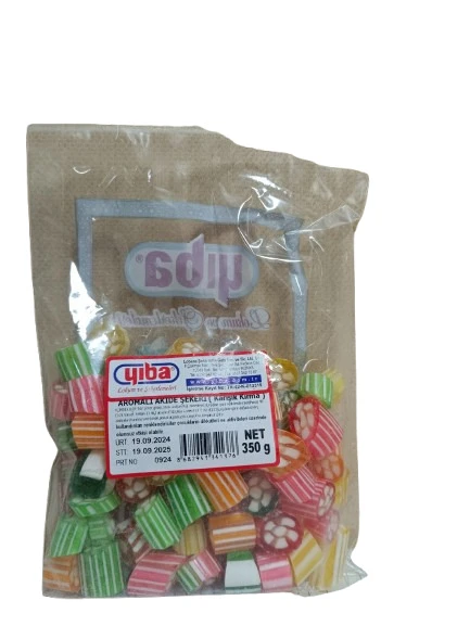 YIBA KARIŞIK MEYVE AROMALI KIRMA AKİDE ŞEKERİ 350 G