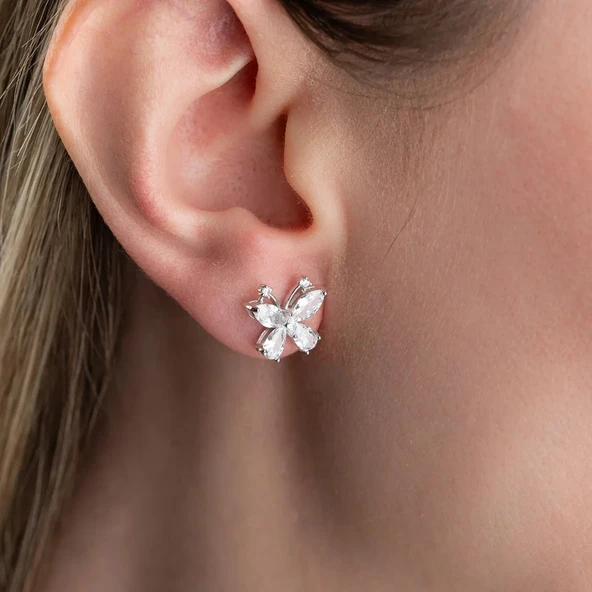 Vaoov 925 Ayar Gümüş Taşlı Kelebek Küpe ürün görseli